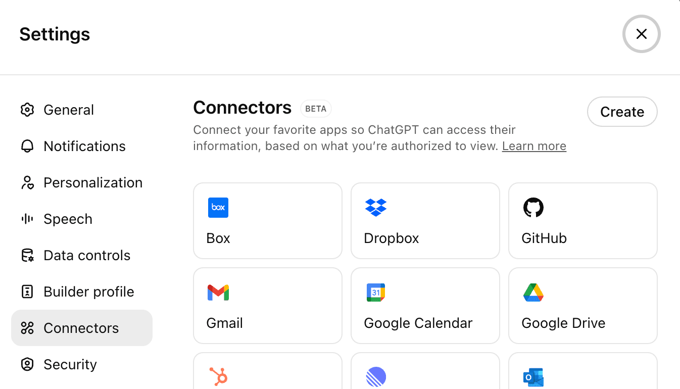 ChatGPT settings screen